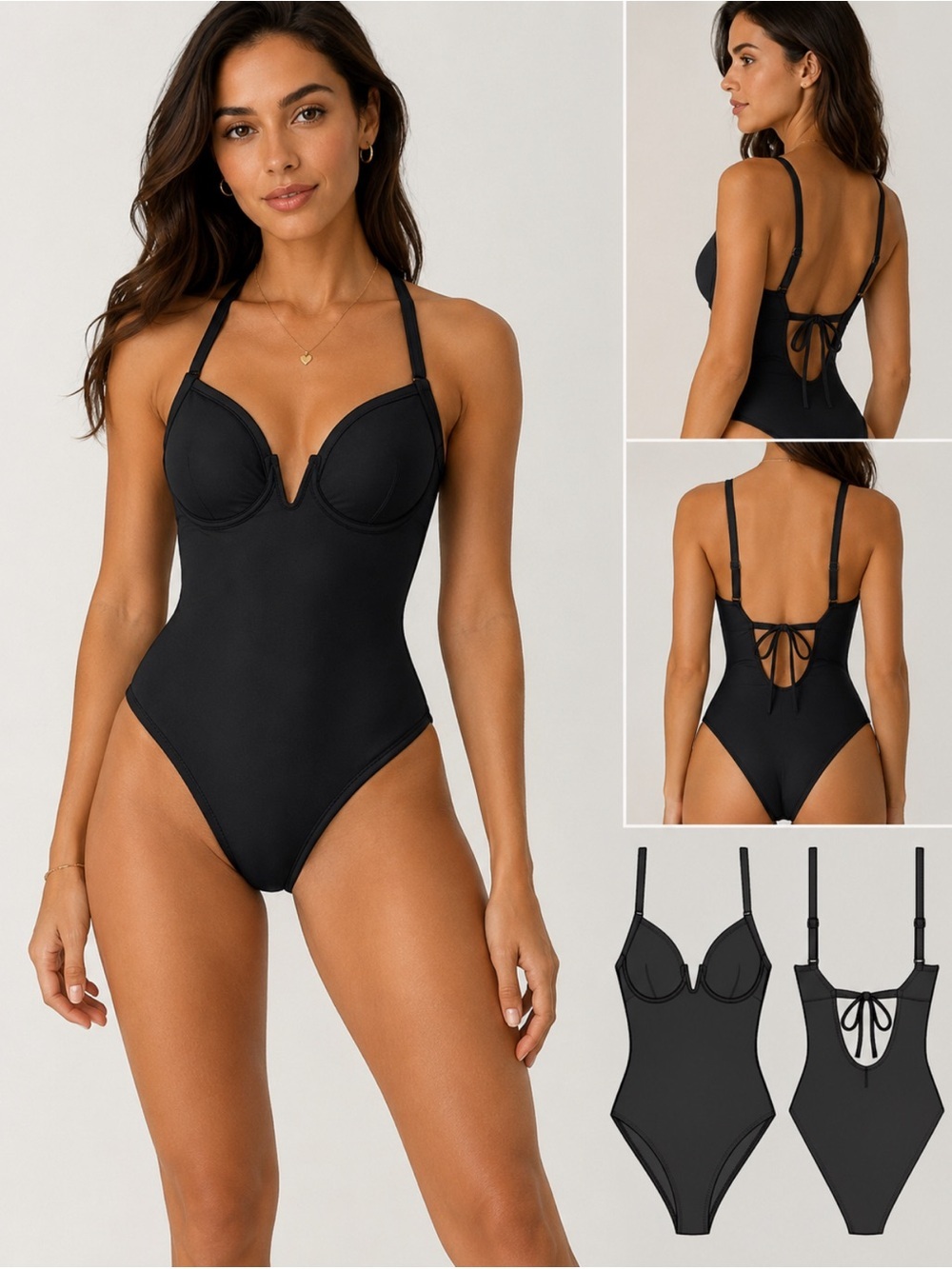 Shade & Shore Black Underwire One-Piece Swimsuit